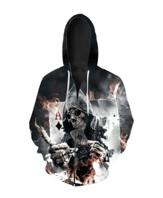 3D Skull Poker Full-Zip Hoodie