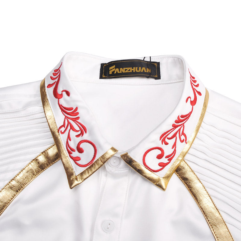 Fanzhuan Korean Style European and American Style Pleated Bronzing Long-Sleeve Embroidery