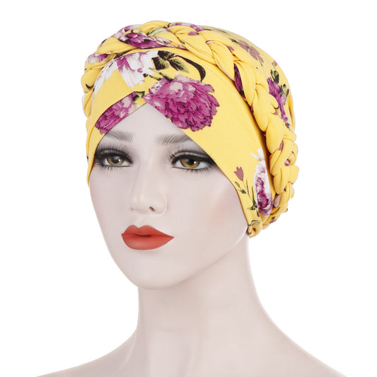 Aliexpress's new printed frosted milk silk Muslim headscarf, floral cloth, short braid, and head cap can hide hair