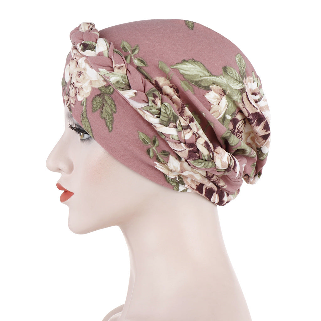 Aliexpress's new printed frosted milk silk Muslim headscarf, floral cloth, short braid, and head cap can hide hair