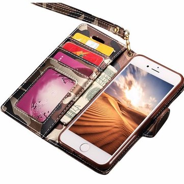 Camouflage PU Flip Wallet Kickstand Case With Strap For iPhone 7/8