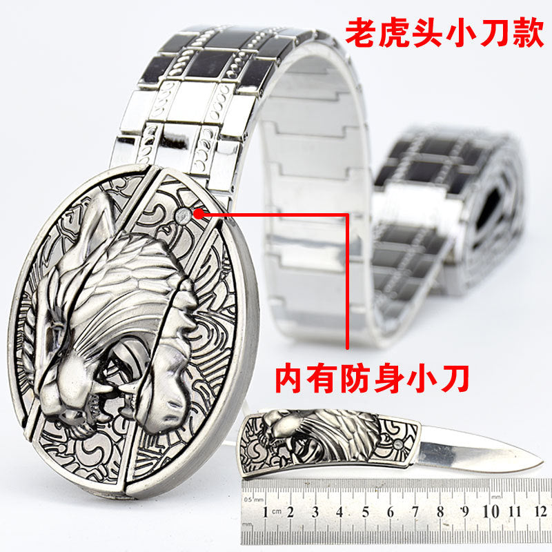 Letter Buckle Men's Punk Style Stainless Steel Self-Defense Metal Belt Z Orspecial Personalized Color: D Belt Length: 110cm