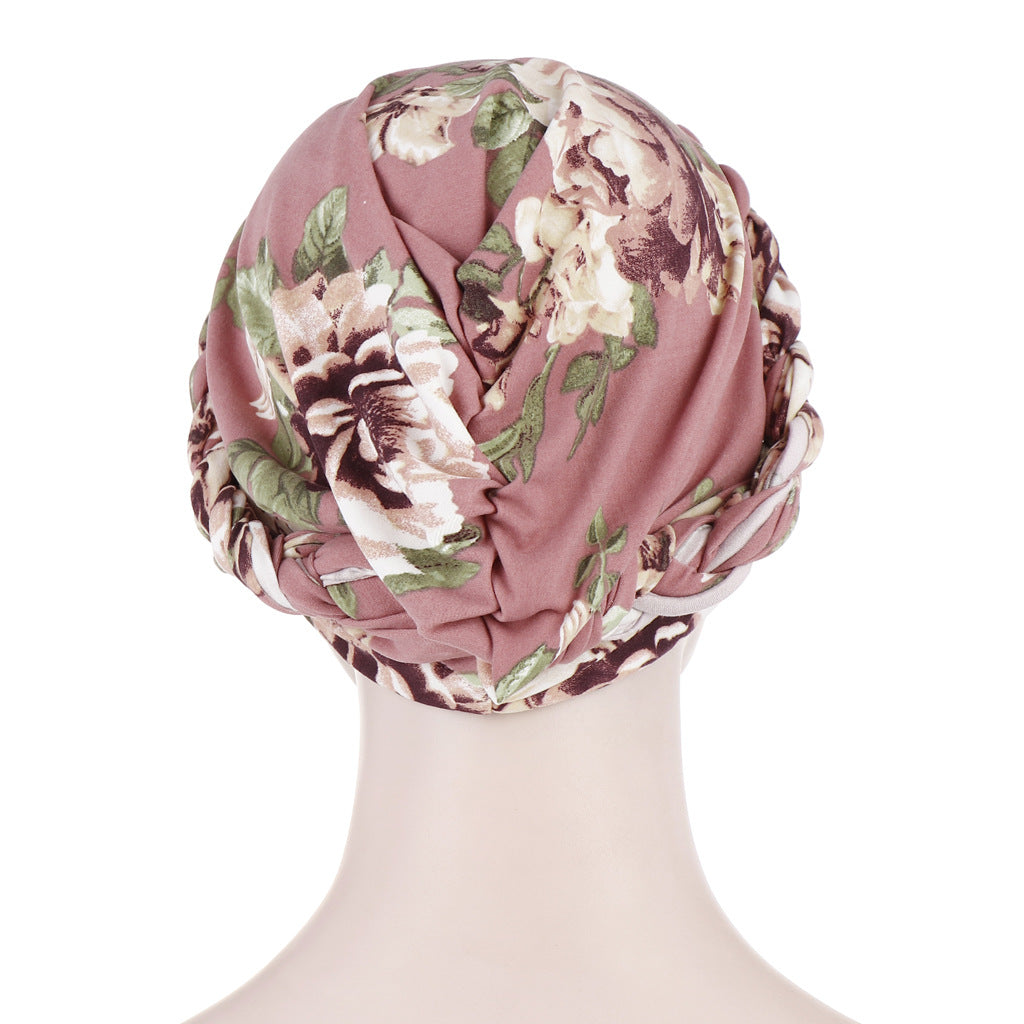 Aliexpress's new printed frosted milk silk Muslim headscarf, floral cloth, short braid, and head cap can hide hair