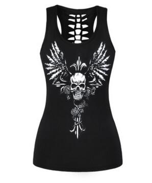 2021 Summer Ladies Fashion Tops 3D Printed Skull Punk Rock Sexy Black Tank