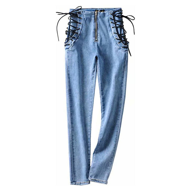 Women's high waist tie jeans