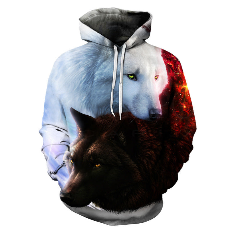 3D Digital Wolf Print Hoodie