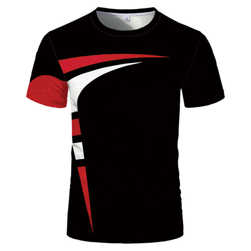 3D T-shirt Printing Red And Black Stitching Summer Men