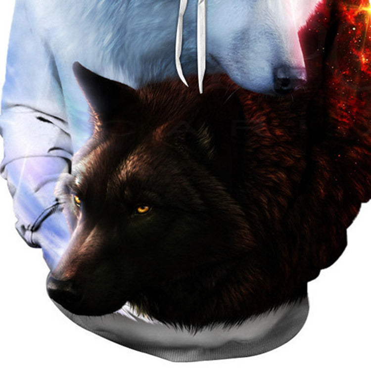 3D Digital Wolf Print Hoodie