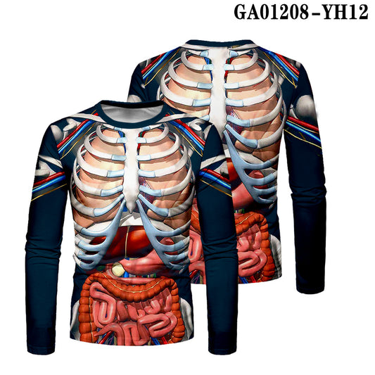 Fashion 3D Print Skeleton Internal Organ Pattern Men T-shirt Sweatshirt