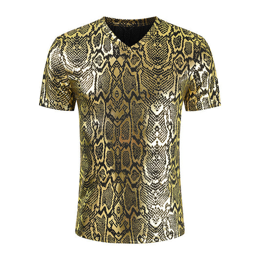 V-Neck Snake Print T-Shirt Men