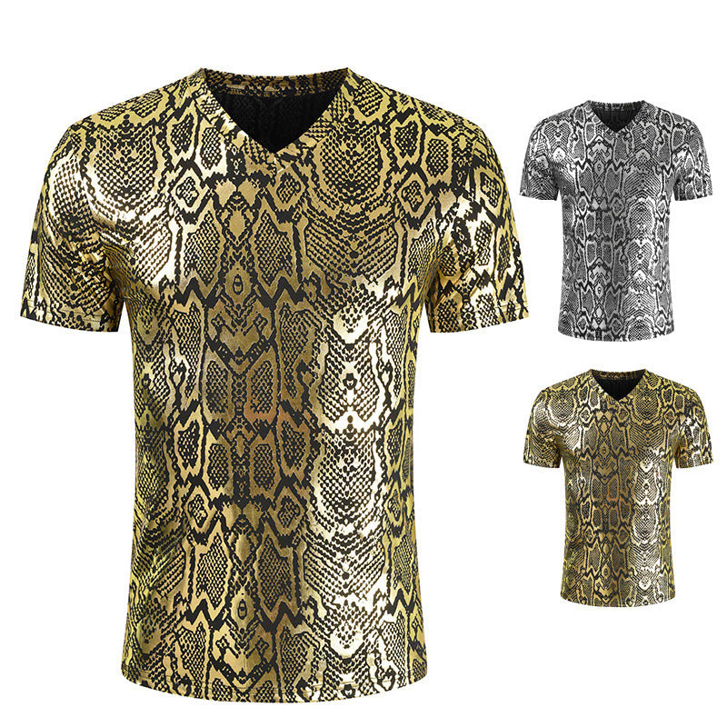 V-Neck Snake Print T-Shirt Men