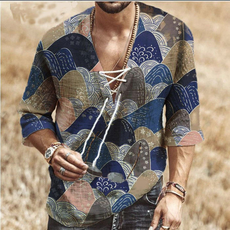 Printed lace mid sleeve T-shirt men