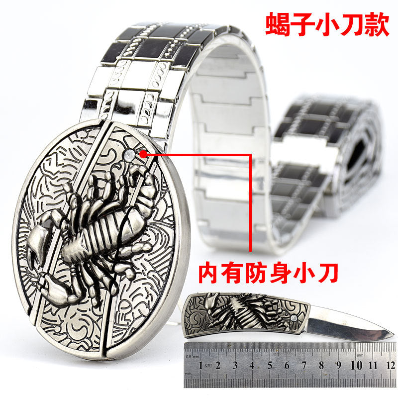 Letter Buckle Men's Punk Style Stainless Steel Self-Defense Metal Belt Z Orspecial Personalized Color: D Belt Length: 110cm