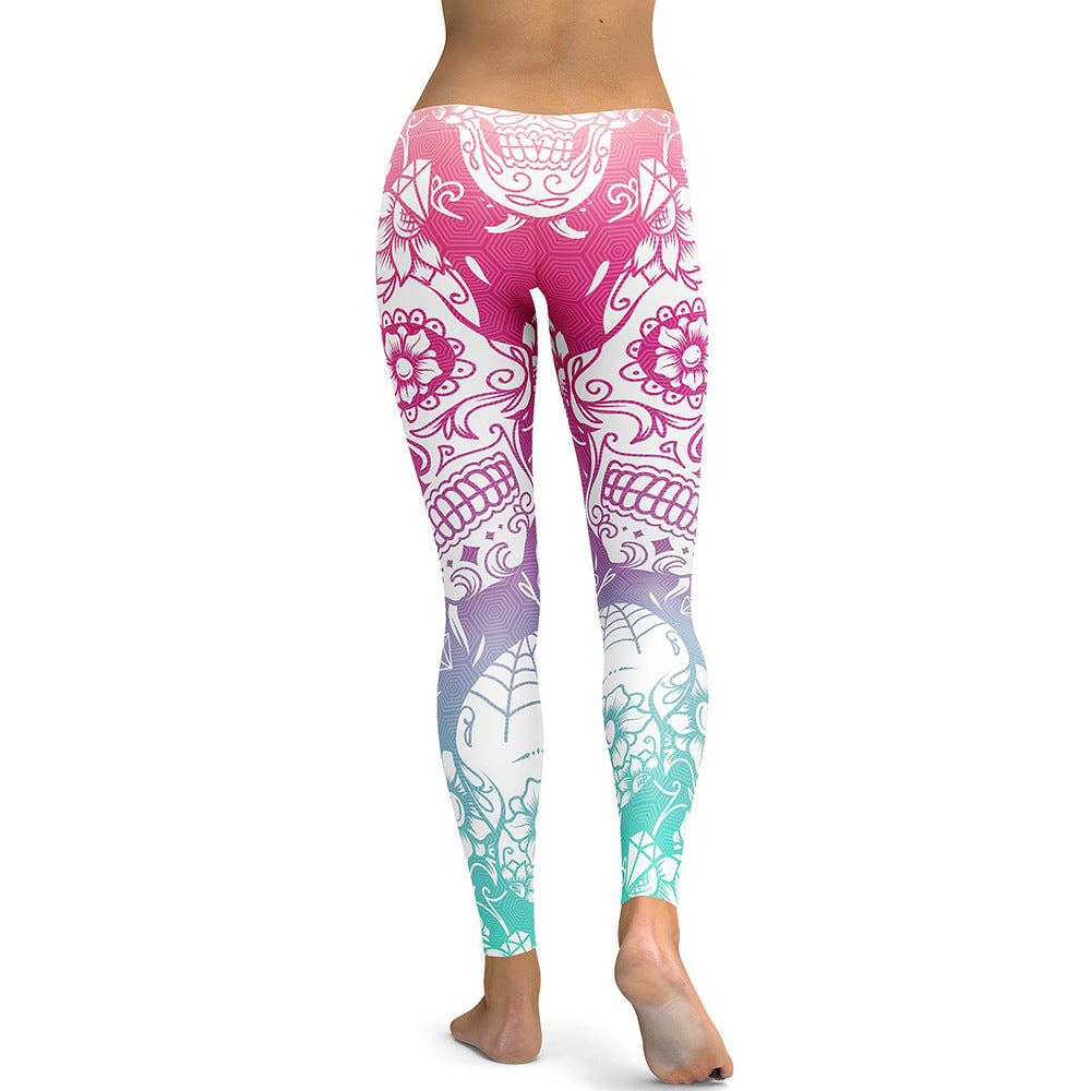 Sugar Skull Multicolor+White Yoga/Workout Leggings