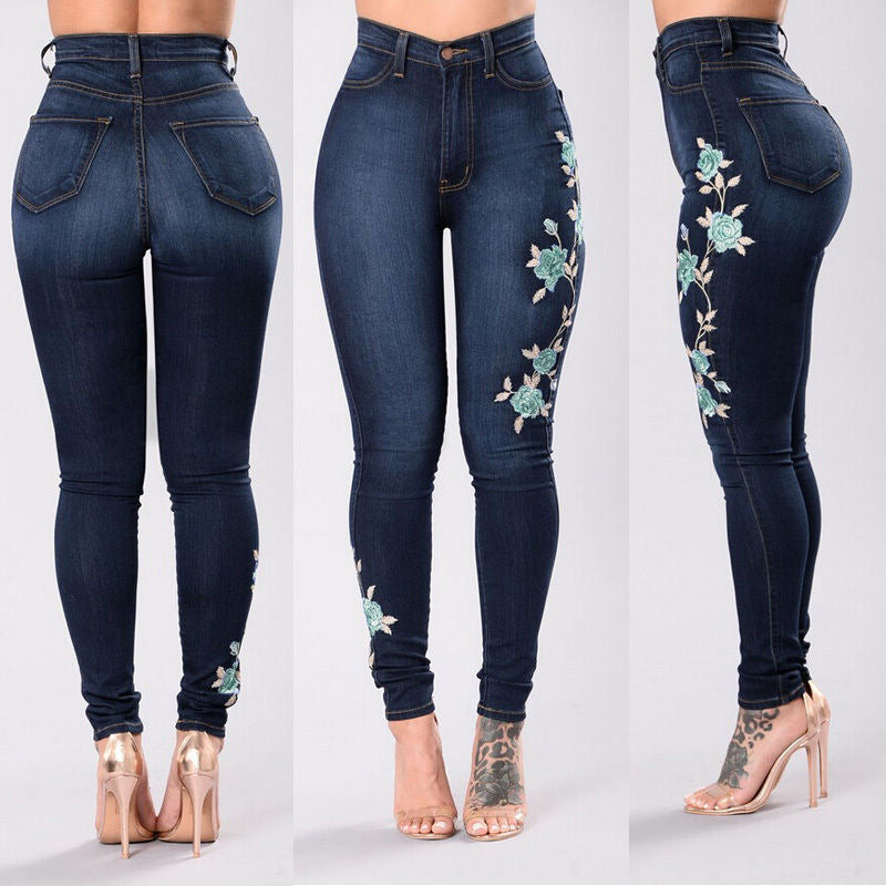 Women's denim pants embroidered jeans trousers