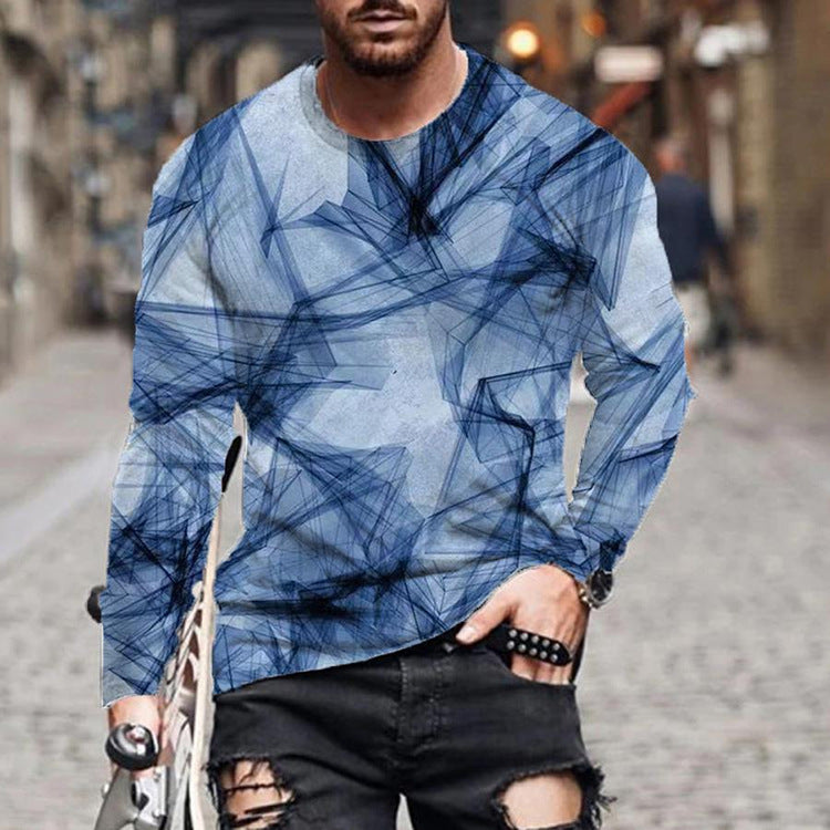 Printed T-shirt With Round Collar And Long Sleeves For Men