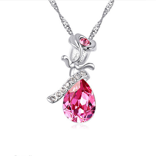 Jewelry wholesale lover rose crystal pendant necklace multicolor choice 134