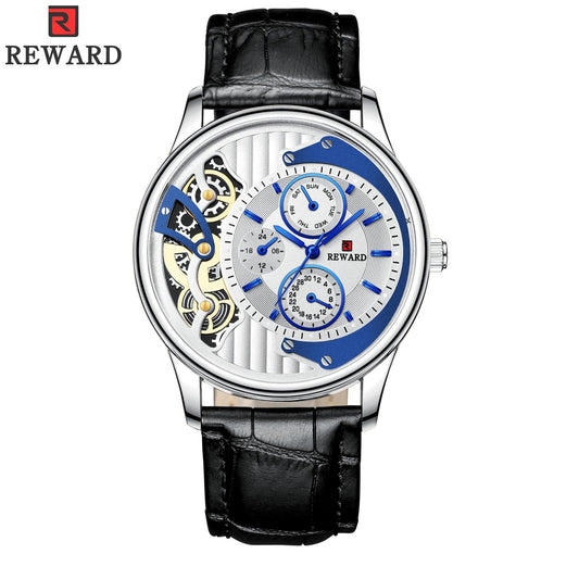 RORIOS Fashion Men Watch Leather Starp Watch Calendar Multifunction with stainless steel case