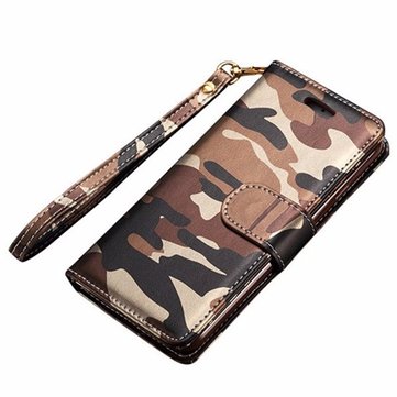 Camouflage PU Flip Wallet Kickstand Case With Strap For iPhone 7/8