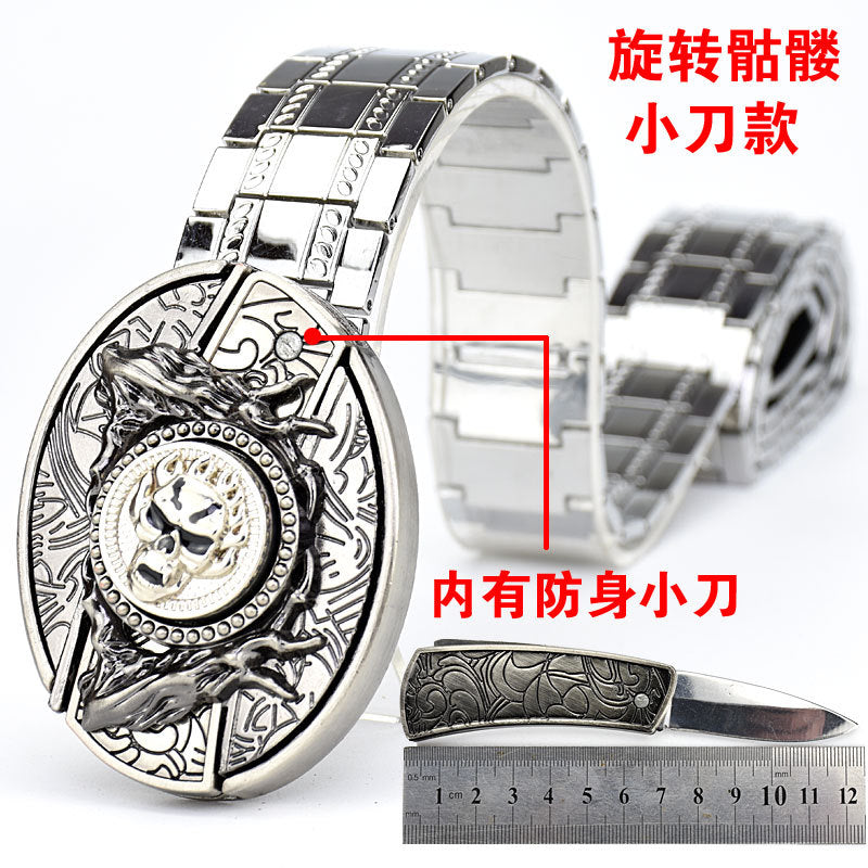 Letter Buckle Men's Punk Style Stainless Steel Self-Defense Metal Belt Z Orspecial Personalized Color: D Belt Length: 110cm