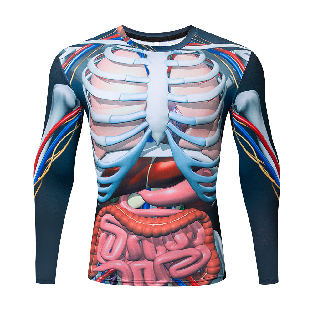 Fashion 3D Print Skeleton Internal Organ Pattern Men T-shirt Sweatshirt