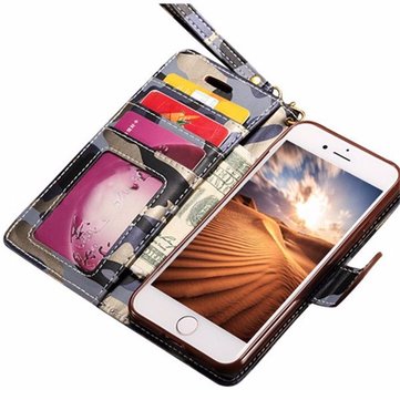 Camouflage PU Flip Wallet Kickstand Case With Strap For iPhone 7/8