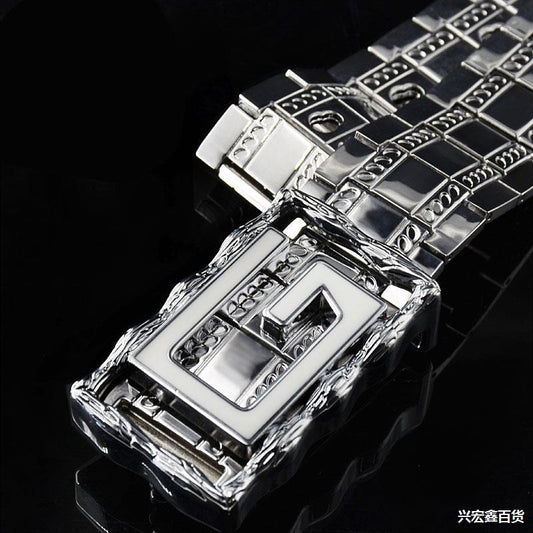 Letter Buckle Men's Punk Style Stainless Steel Self-Defense Metal Belt Z Orspecial Personalized Color: D Belt Length: 110cm