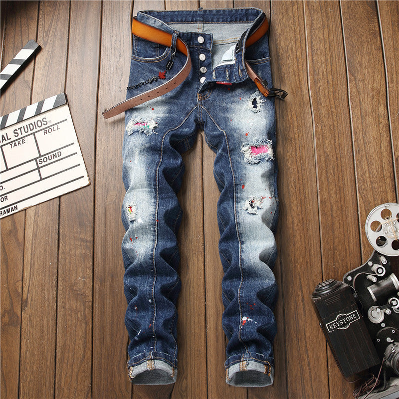 Men's Jeans Slim Fit High Grade Zipper Retro Men's Jeans