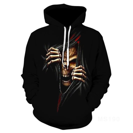 Men's Casual Hooded Hoodies Print Daily Long Black Pullover Print Sports Unisex Sleeve Prints Sweatshirts Designer Sweatshirt Hoodie Graphic Skull 3D Color: Black Size: XL