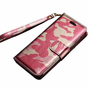 Camouflage PU Flip Wallet Kickstand Case With Strap For iPhone 7/8