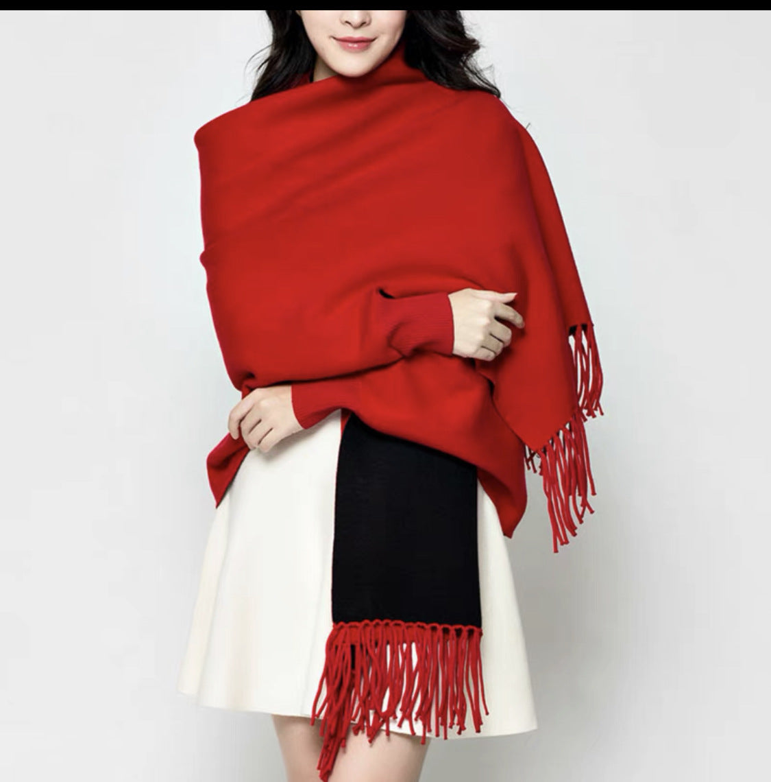 Winter Black Poncho Women With Sleeve Shawls And Wraps Pashmina Navy Red Thicken Scarf Stoles Warm Reversible Ponchos And Capes