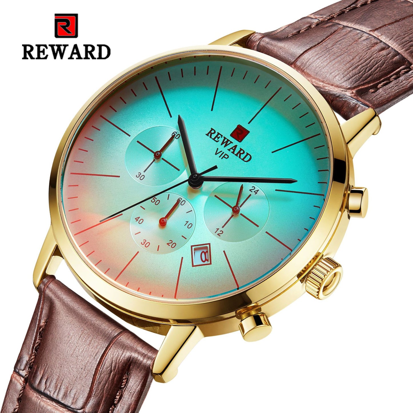 Man's Watches, L'ananas Change Color Glass # Small Dials Calendar Date Display Genuine leather wristwatches