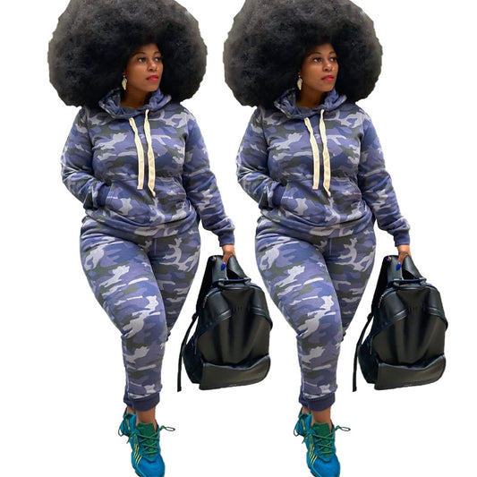 Wholesale oversize Camouflage women hoodies sweat pant suit sweatshirts suits