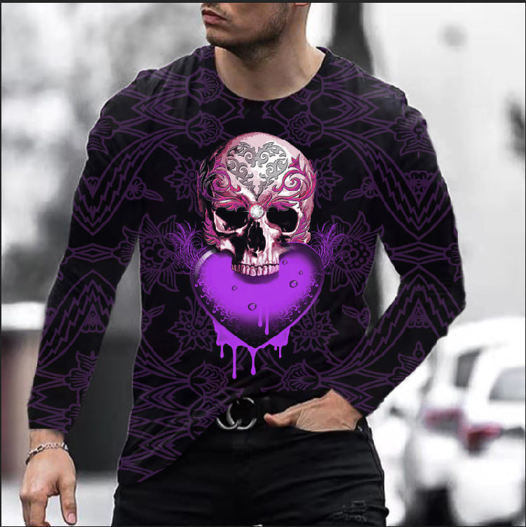 Men Long Sleeve Digital Skull T-shirt