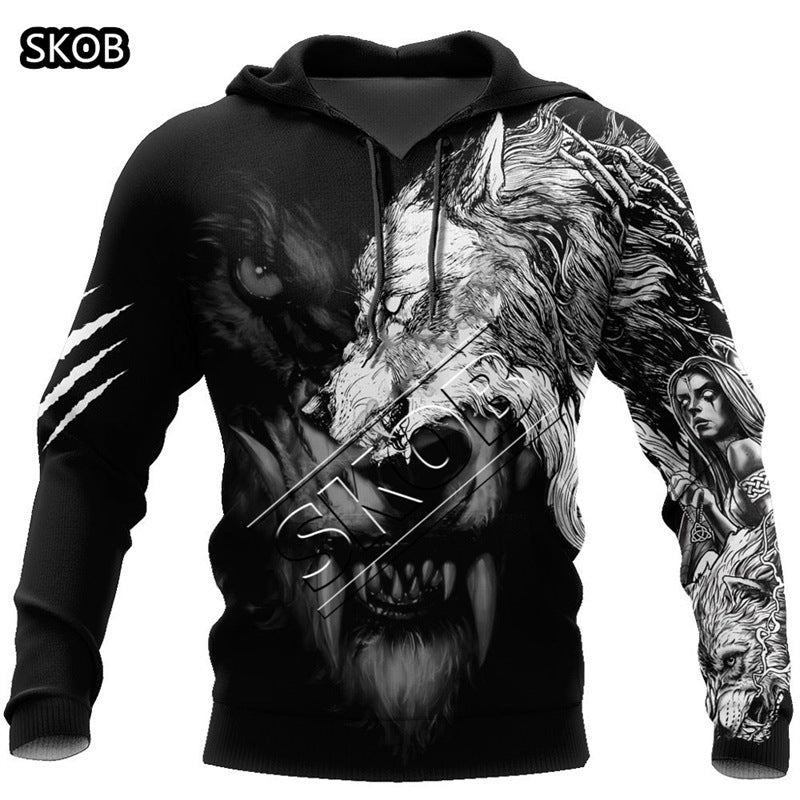 European and American cross-border trade 3D digital printed animal patterns men's and women's hoodies European and American painted men's hoodies