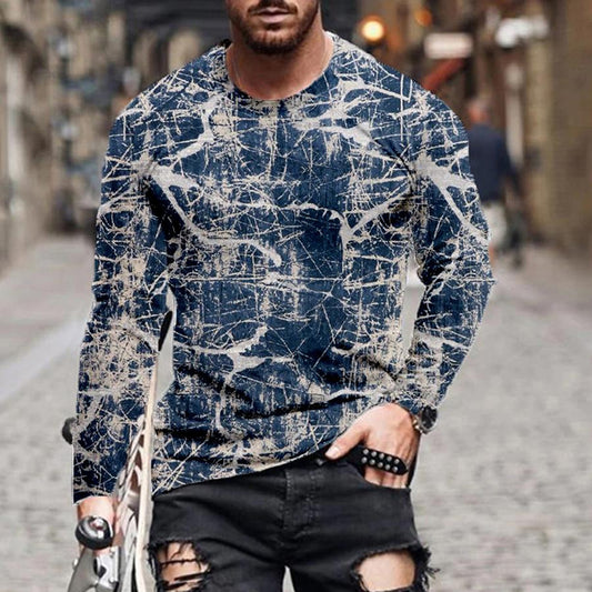 Printed T-shirt With Round Collar And Long Sleeves For Men