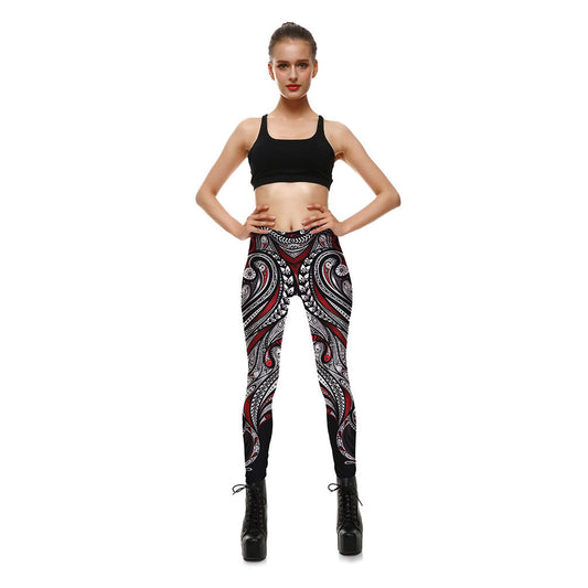 Red Rose Black Mandala Weave Yoga Workout Leggings