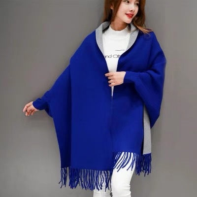 Winter Black Poncho Women With Sleeve Shawls And Wraps Pashmina Navy Red Thicken Scarf Stoles Warm Reversible Ponchos And Capes