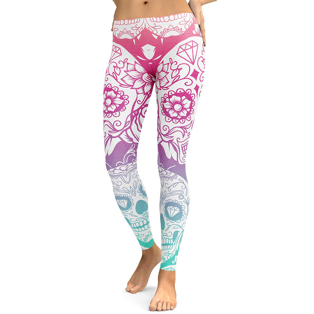 Sugar Skull Multicolor+White Yoga/Workout Leggings