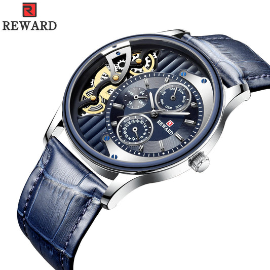 RORIOS Fashion Men Watch Leather Starp Watch Calendar Multifunction with stainless steel case