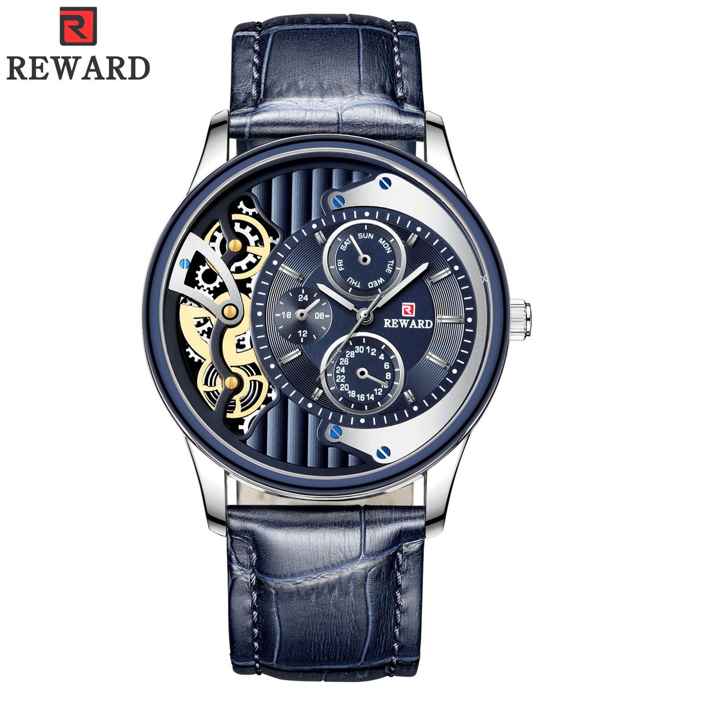 RORIOS Fashion Men Watch Leather Starp Watch Calendar Multifunction with stainless steel case