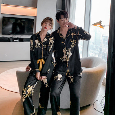 Black Imitation Silk Can Be Worn, Outside Couple Pajamas Women