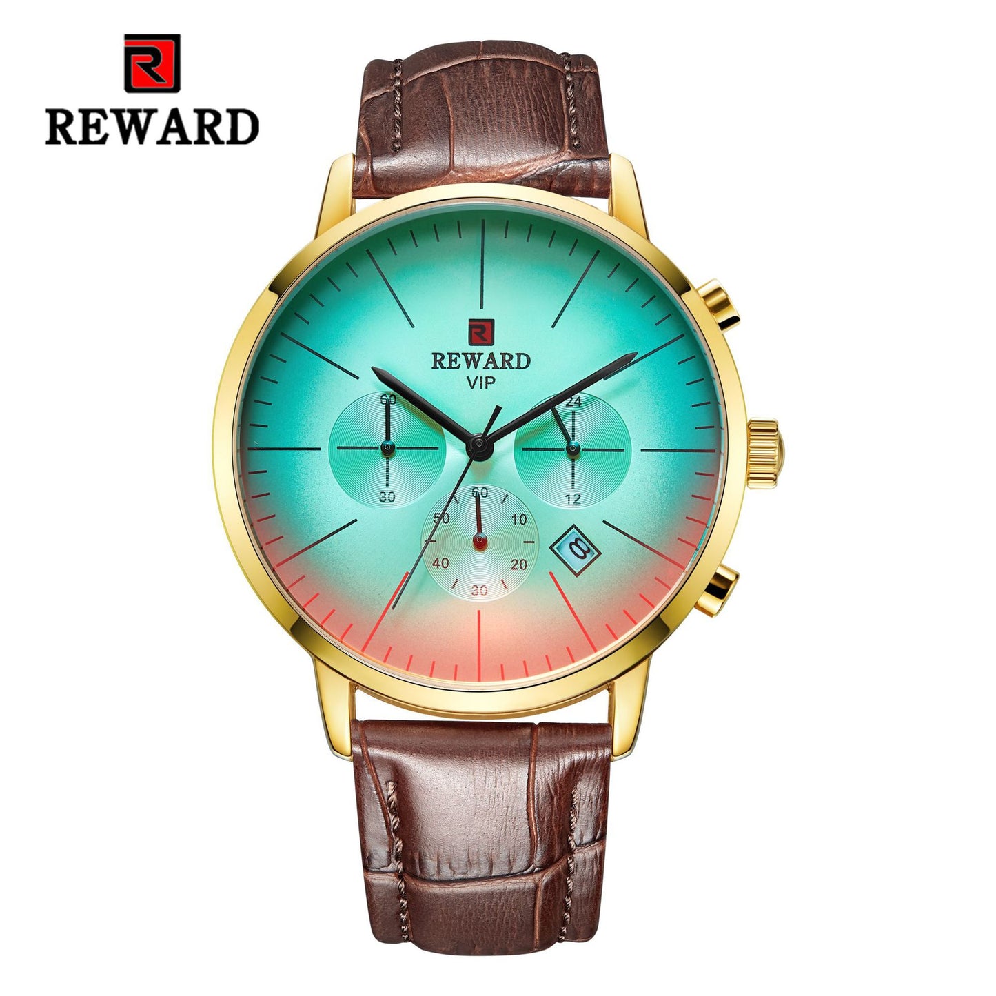 Man's Watches, L'ananas Change Color Glass # Small Dials Calendar Date Display Genuine leather wristwatches