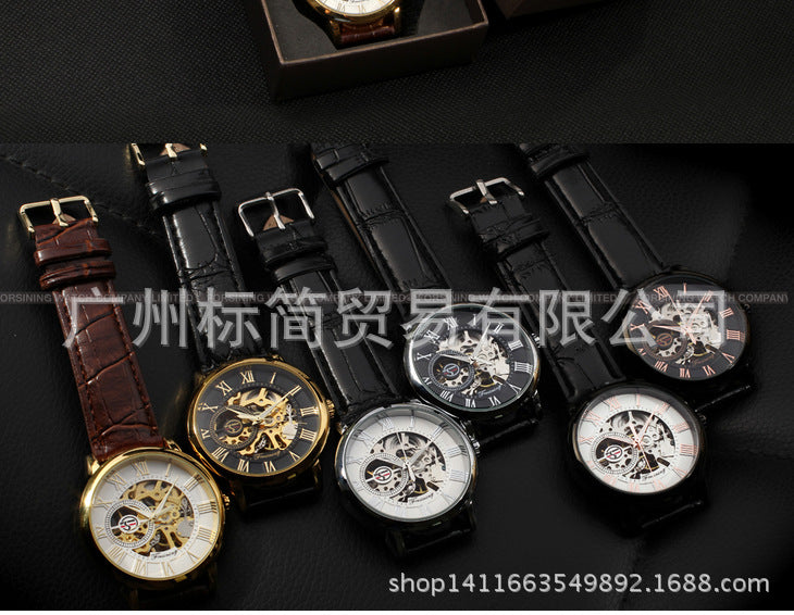 Mechanical Gold Watch Man Mens Watches Top Brand Luxury 2020 Design WINNER Watch Male Skeleton Leather Classic Relogio Masculino