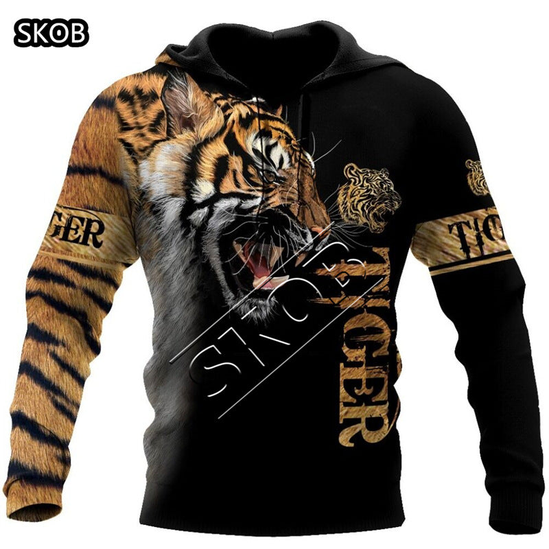 European and American cross-border trade 3D digital printed animal patterns men's and women's hoodies European and American painted men's hoodies