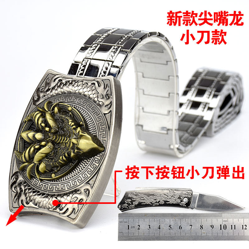 Letter Buckle Men's Punk Style Stainless Steel Self-Defense Metal Belt Z Orspecial Personalized Color: D Belt Length: 110cm