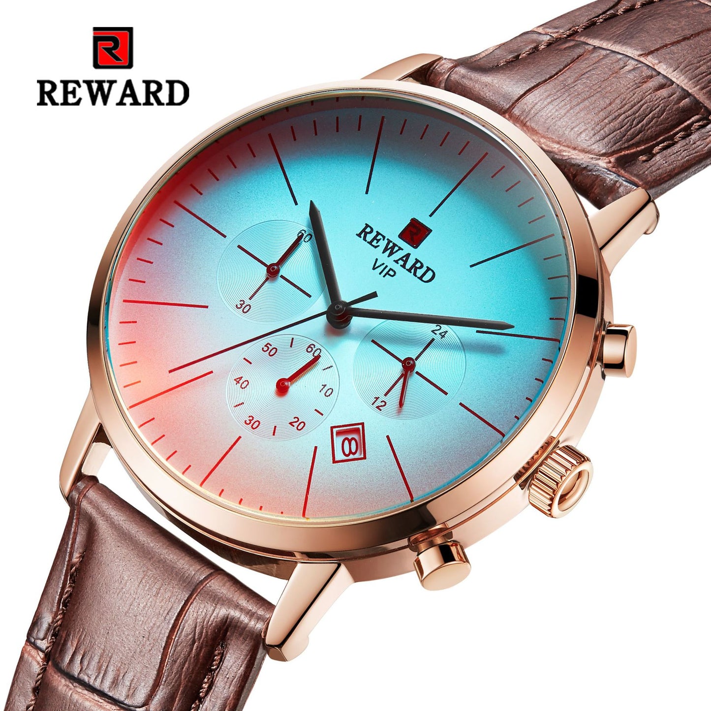 Man's Watches, L'ananas Change Color Glass # Small Dials Calendar Date Display Genuine leather wristwatches