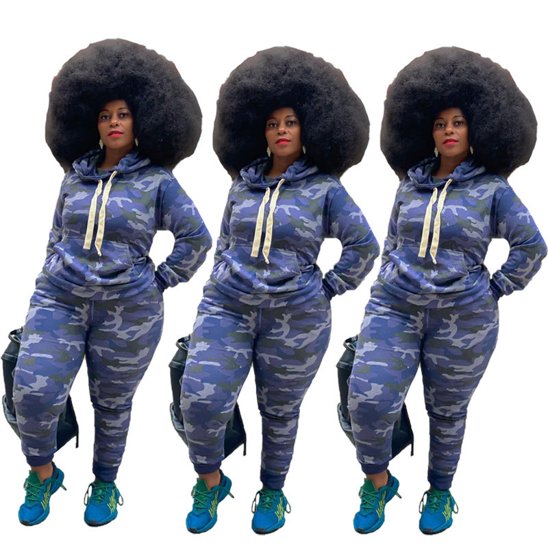 Wholesale oversize Camouflage women hoodies sweat pant suit sweatshirts suits