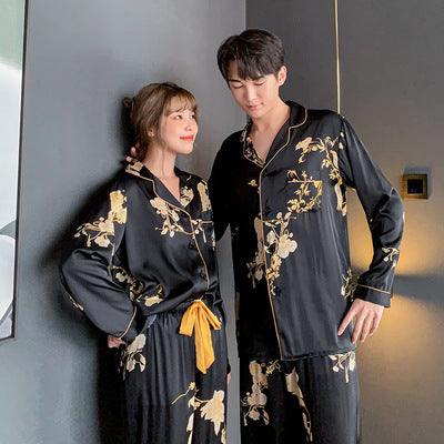 Black Imitation Silk Can Be Worn, Outside Couple Pajamas Women