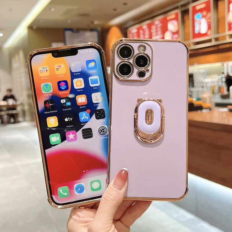 Suitable for iPhone13 electroplated bear stand mobile phone case 12PRO apple 11 all-inclusive anti-fall XSMAX protective cover